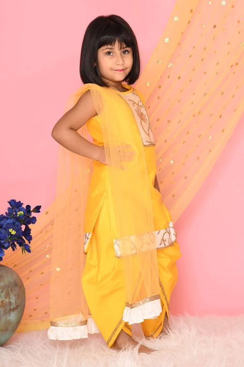 Saka Designs Yellow Kurta & Dhoti With Emberoidery