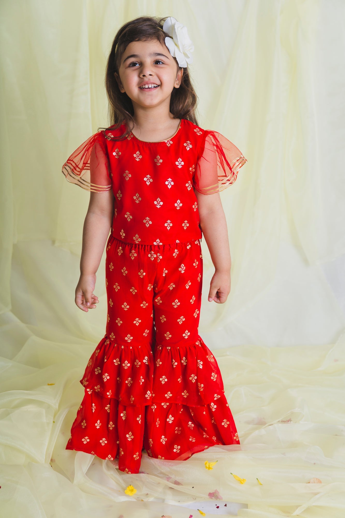 Saka Designs Girl Red Printed Top & Sharara