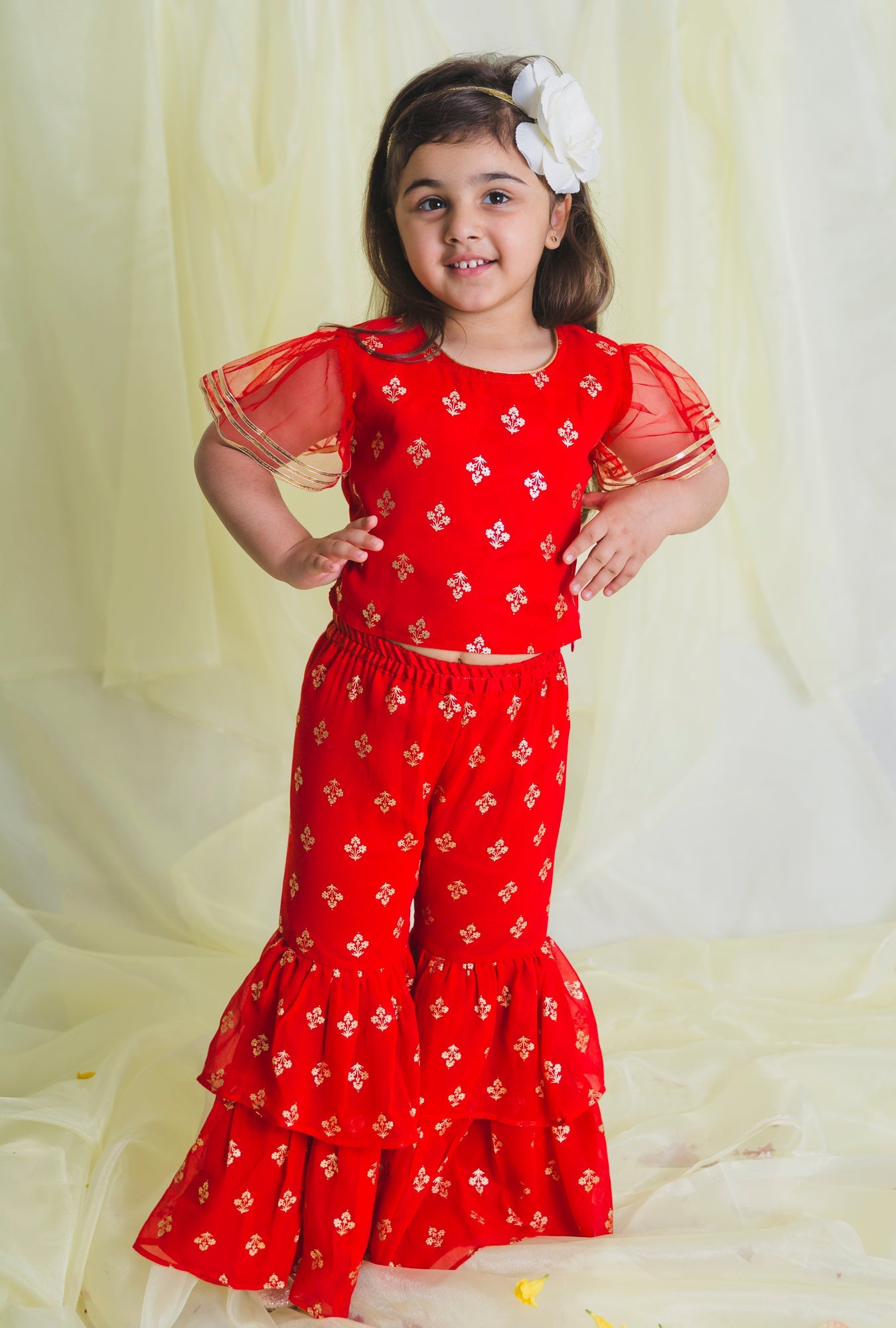 Saka Designs Girl Red Printed Top & Sharara