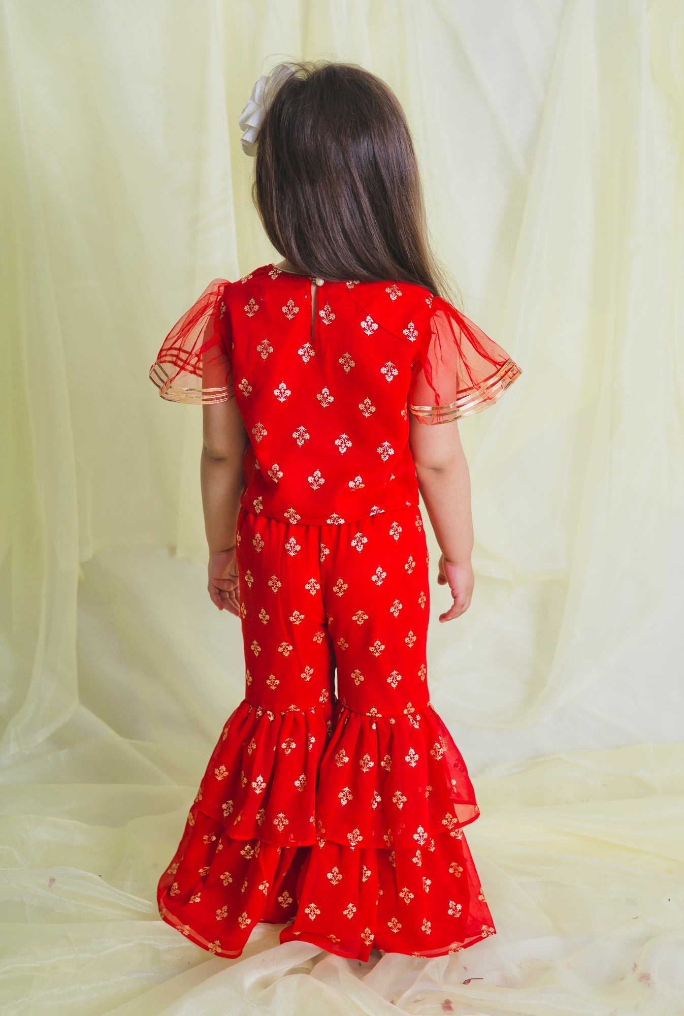Saka Designs Girl Red Printed Top & Sharara