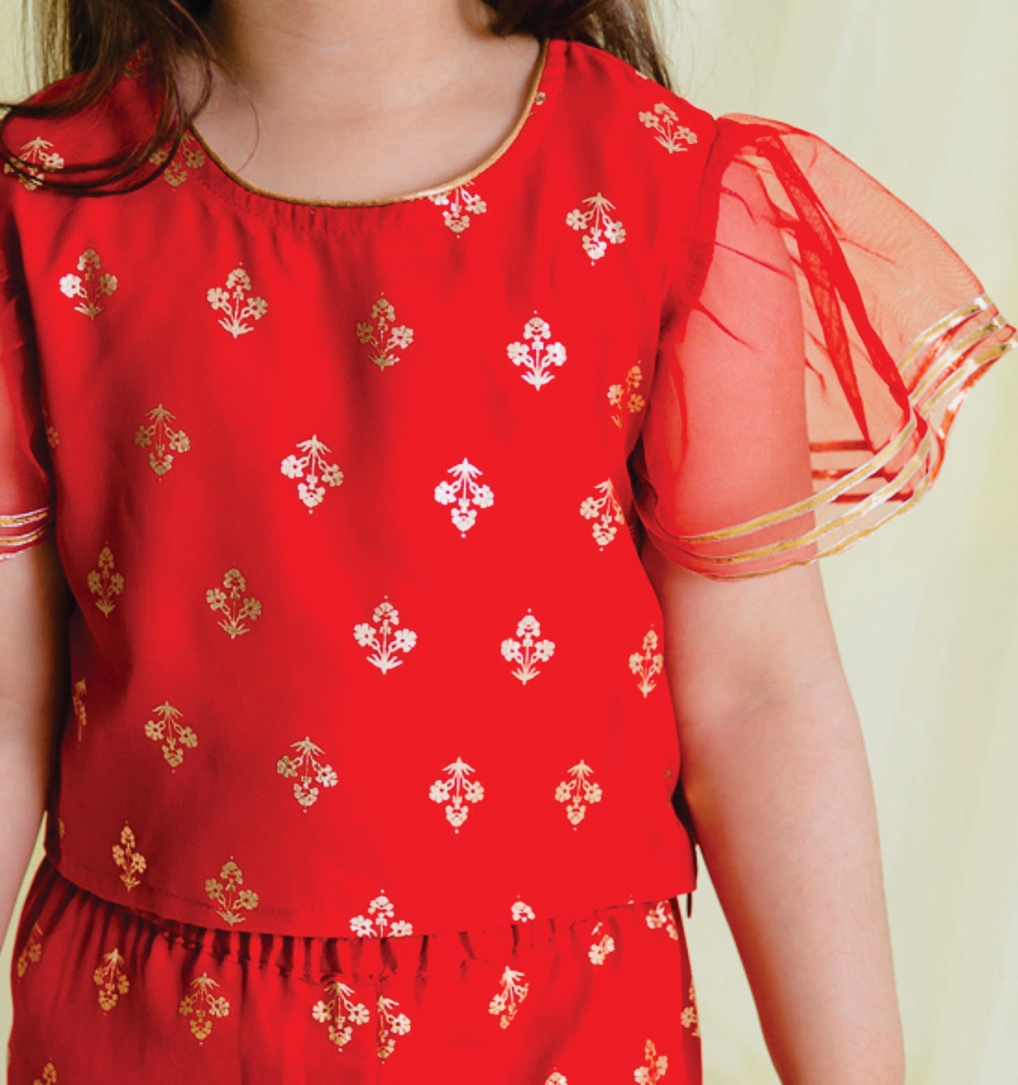 Saka Designs Girl Red Printed Top & Sharara