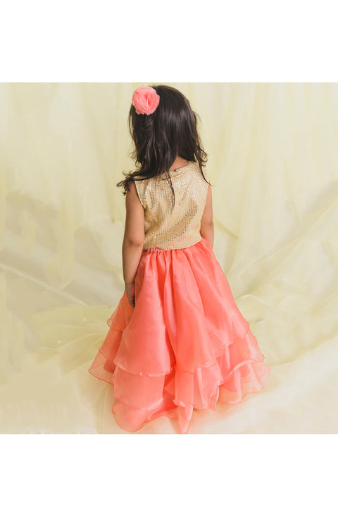 Saka Designs Girls Peach Ruffled Ready To Wear Lehenga Choli With Flared Dupatta