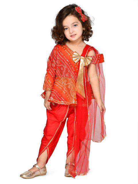 Saka Designs Girl B&hani Peplum With Cotton Dhoti & Stylish Dupatta