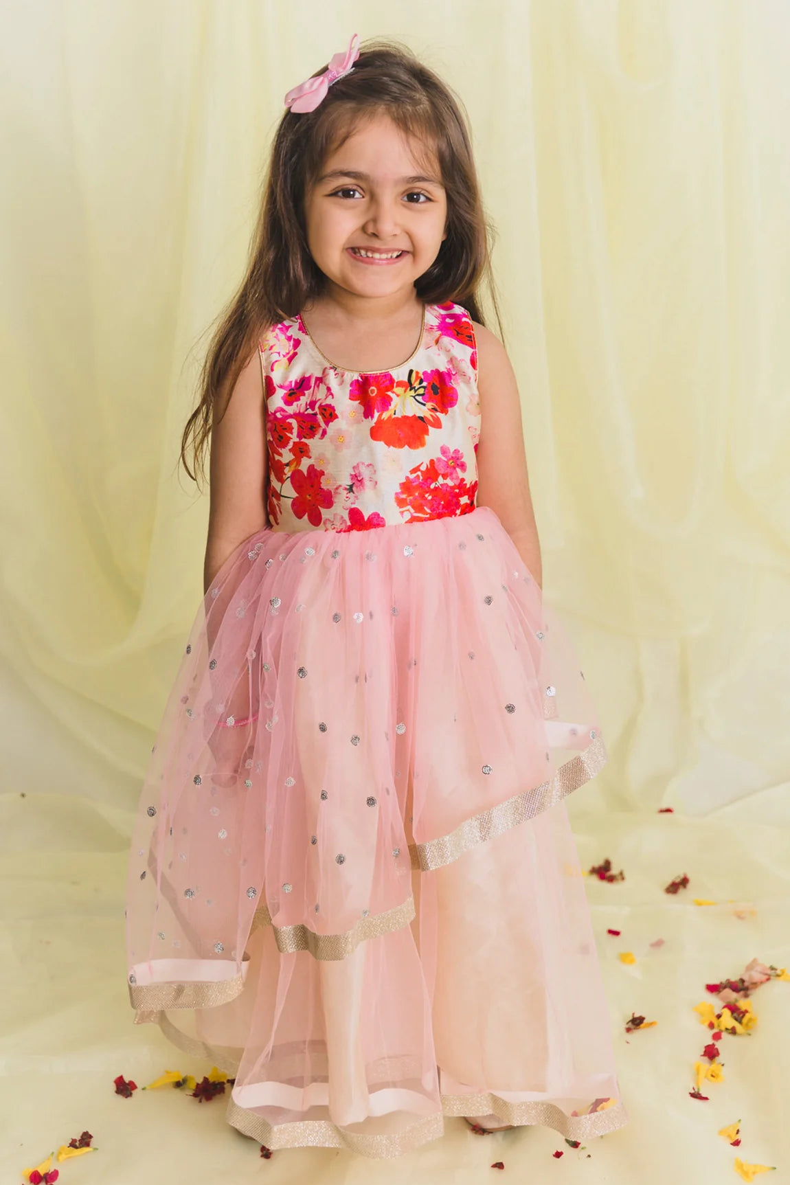 Saka Designs Pink & Blue Girl'S Maxi Gown