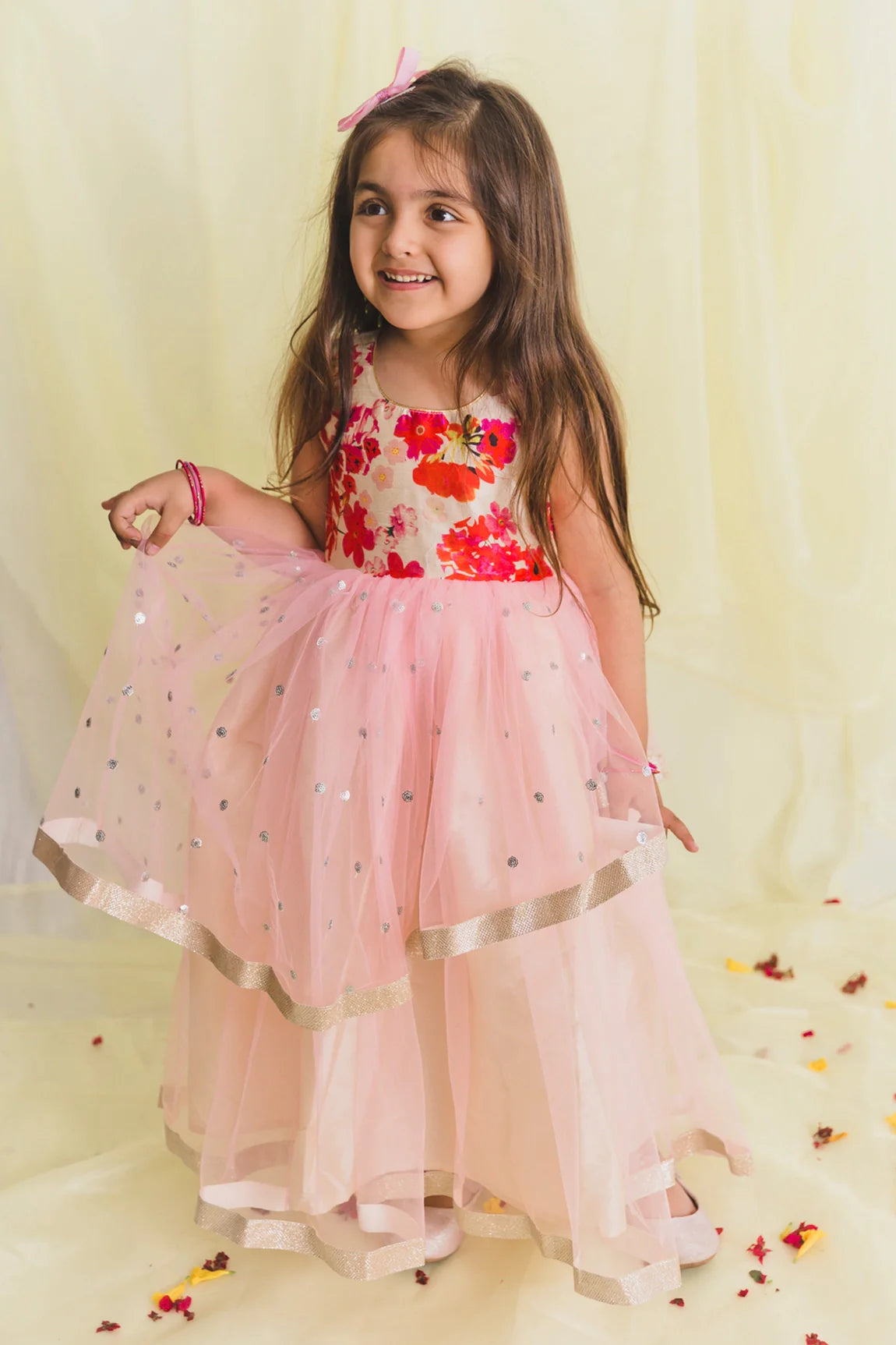 Saka Designs Pink & Blue Girl'S Maxi Gown