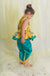 Saka Designs Yellow Jaquard Peplum With Double Frills & Turquoise Dhoti