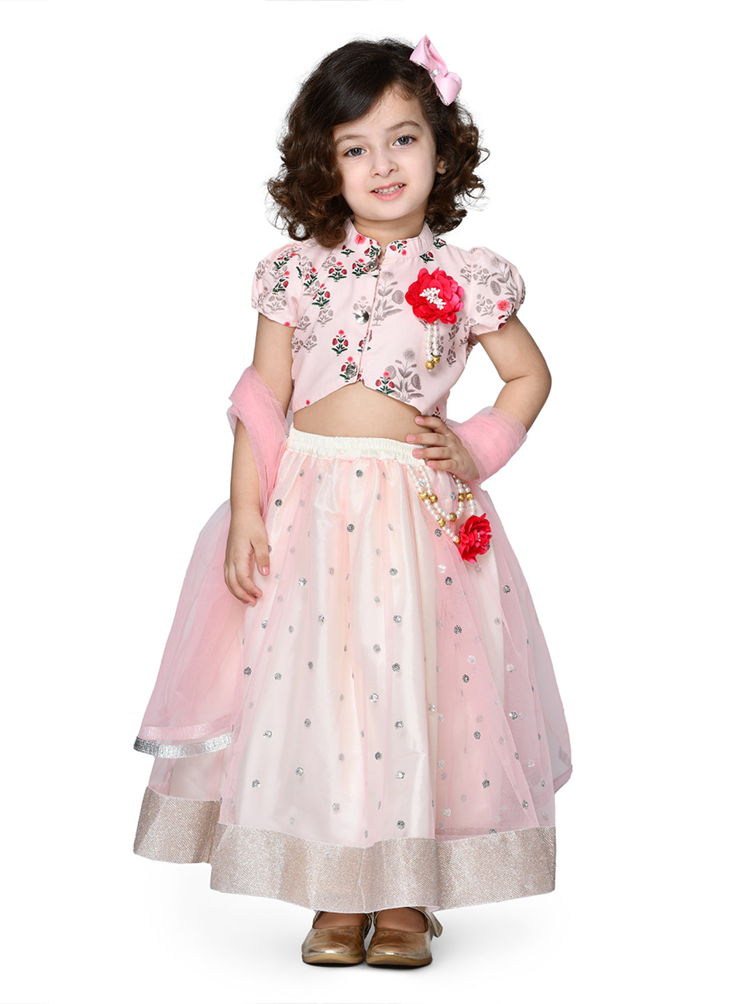 Saka Designs Girl Floral Print Pink Color Lehenga Choli With Dupatta