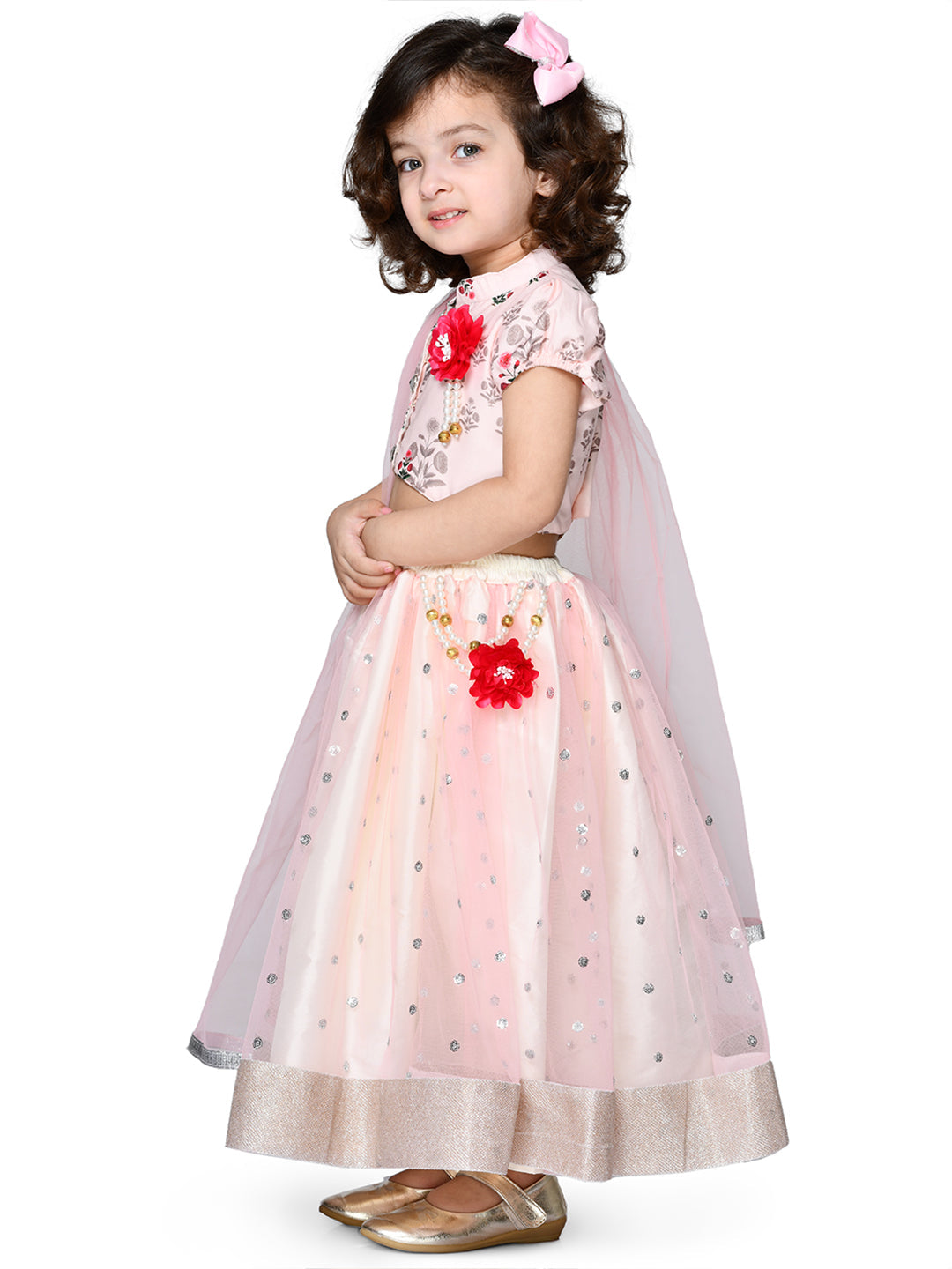 Saka Designs Girl Floral Print Pink Color Lehenga Choli With Dupatta