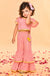 Saka Designs Peach Pink Sharara Top With Yellow Lace Detailing