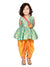 Saka Designs Girl Green Foil Printed Top With Orange Dhoti