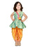 Saka Designs Girl Green Foil Printed Top With Orange Dhoti