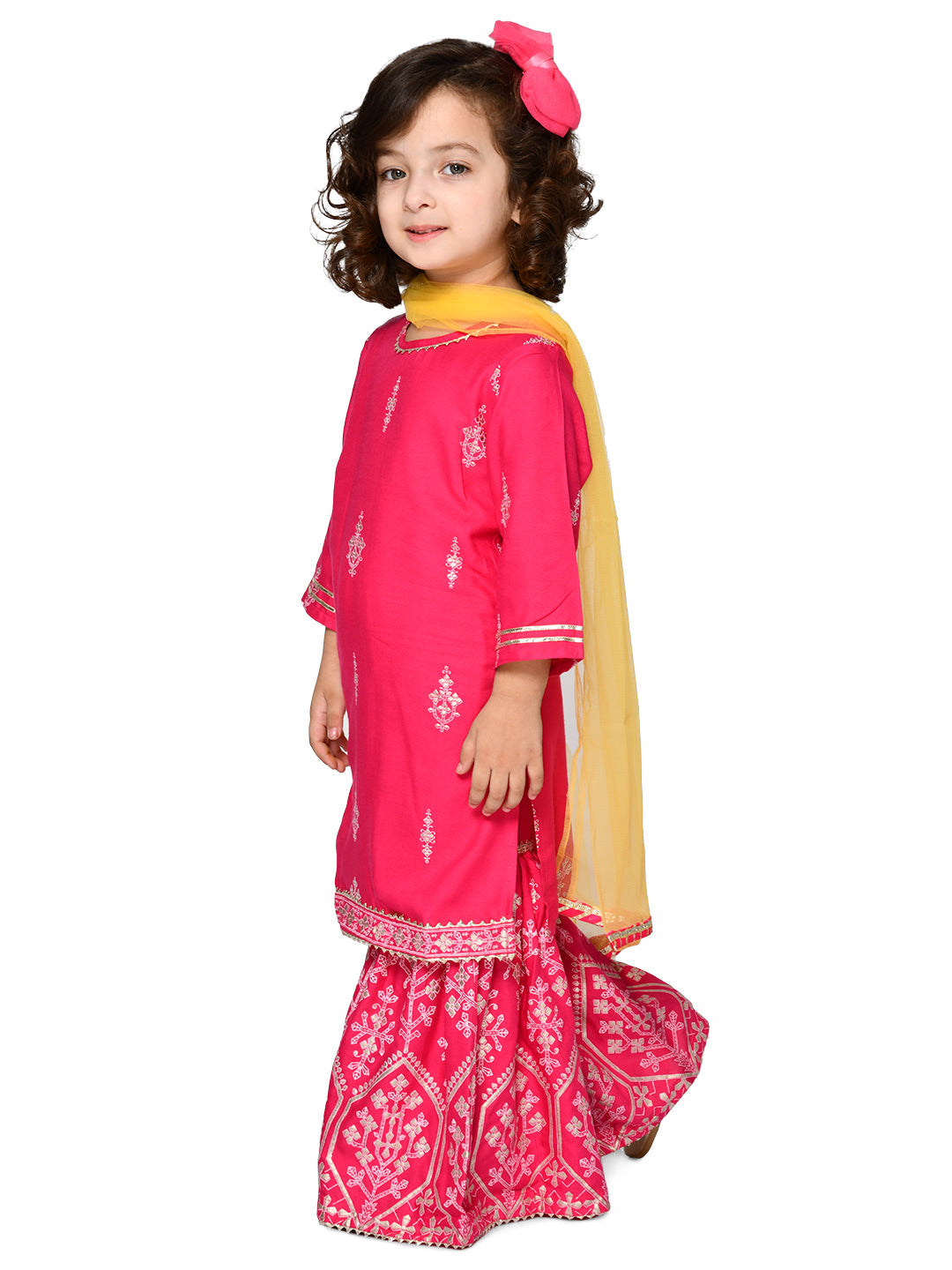 Saka Designs Magenta Sharara & Kurta With Intricate Print & A Dupatta