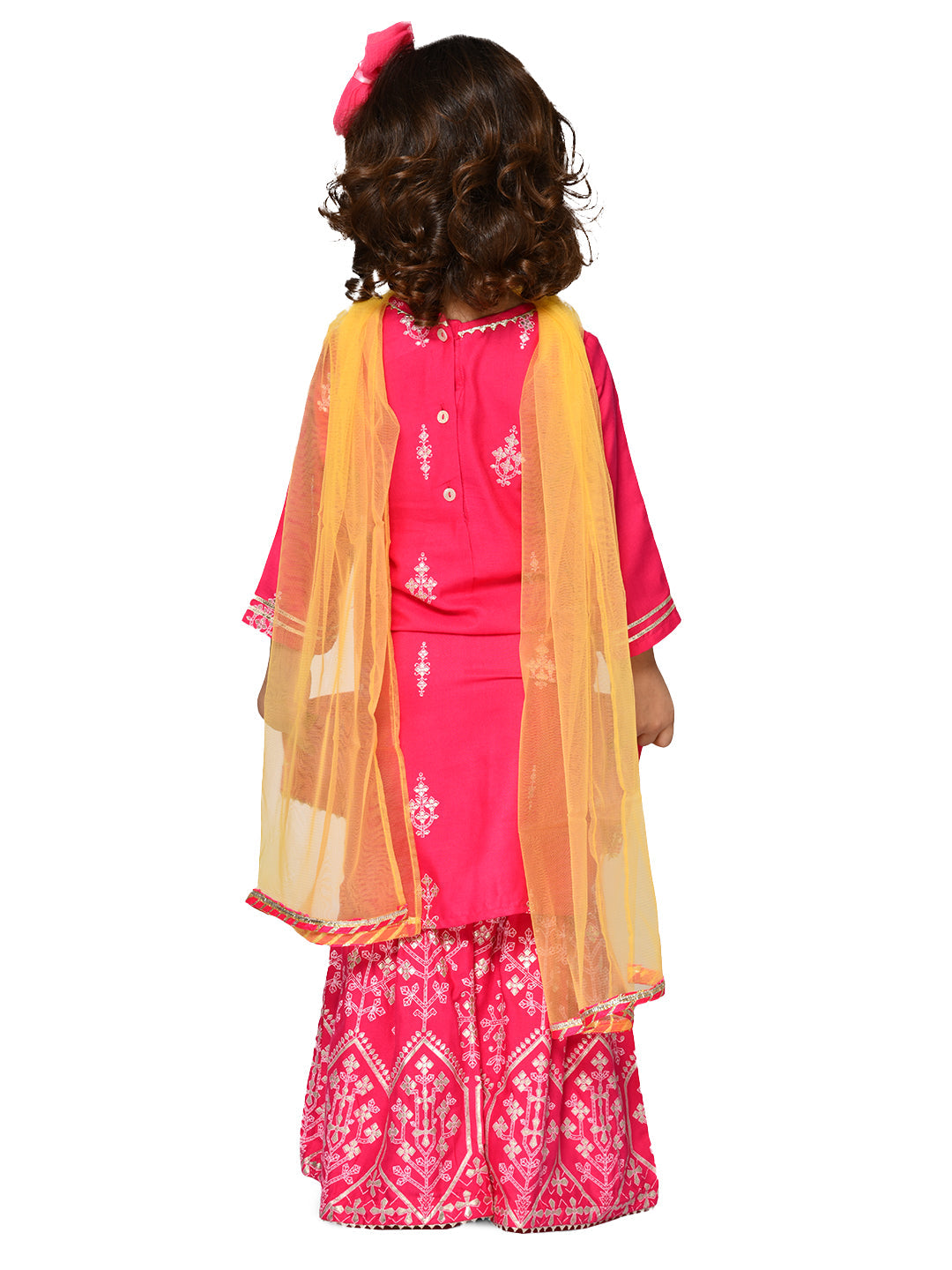 Saka Designs Magenta Sharara & Kurta With Intricate Print & A Dupatta
