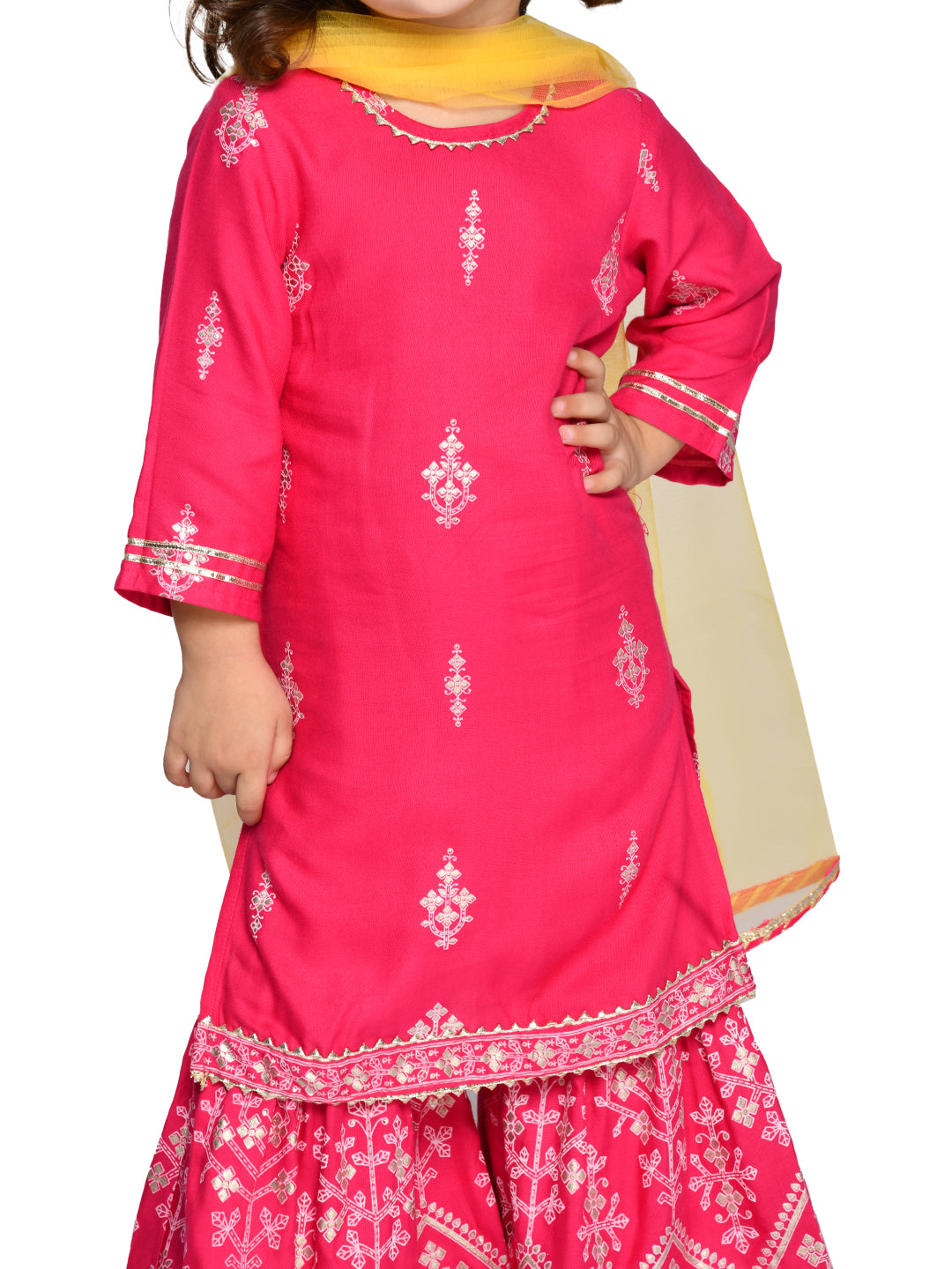 Saka Designs Magenta Sharara & Kurta With Intricate Print & A Dupatta