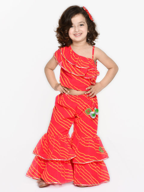 Saka Designs Orange & Red Leheriya Sharara Top - Indot Western For Girls