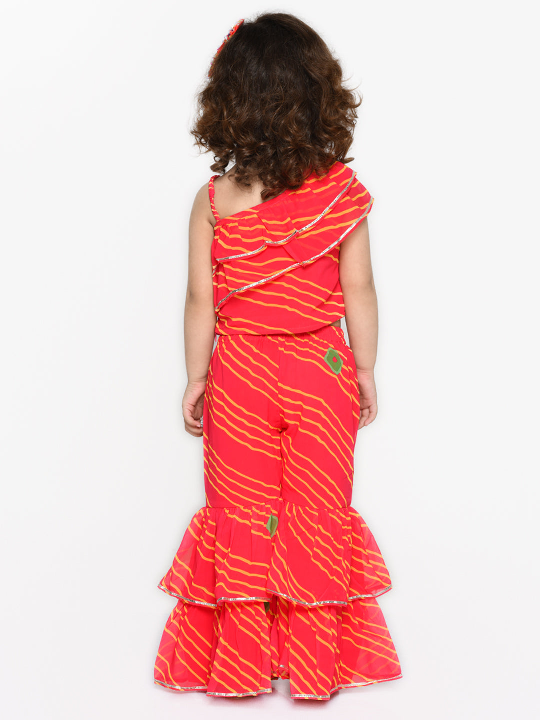 Saka Designs Orange & Red Leheriya Sharara Top - Indot Western For Girls