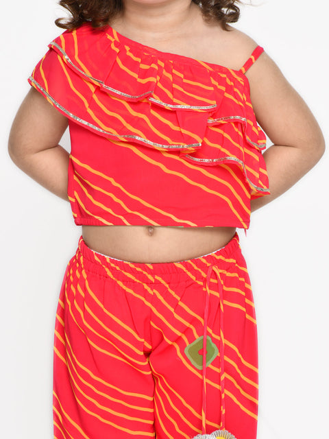 Saka Designs Orange & Red Leheriya Sharara Top - Indot Western For Girls