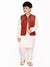Saka Designs Maroon & White Boys Cotton Kurta & Pyjama With Jacket