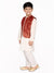 Saka Designs Maroon & White Boys Cotton Kurta & Pyjama With Jacket