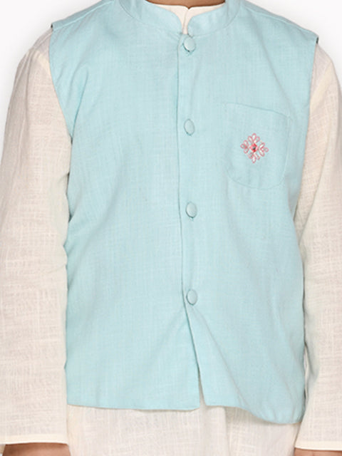 Saka Designs Boys Sky Blue Cotton Kurta And Pyjama With Jacket