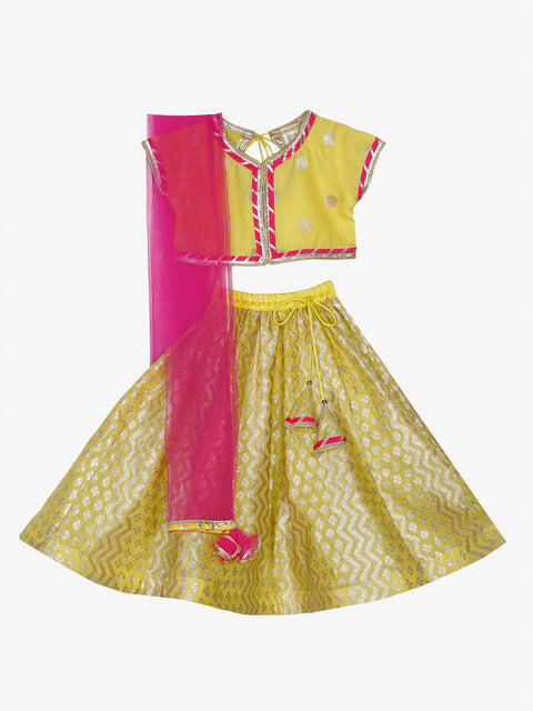Saka Designs Girl Lime Yellow Lehenga Choli With Dupatta