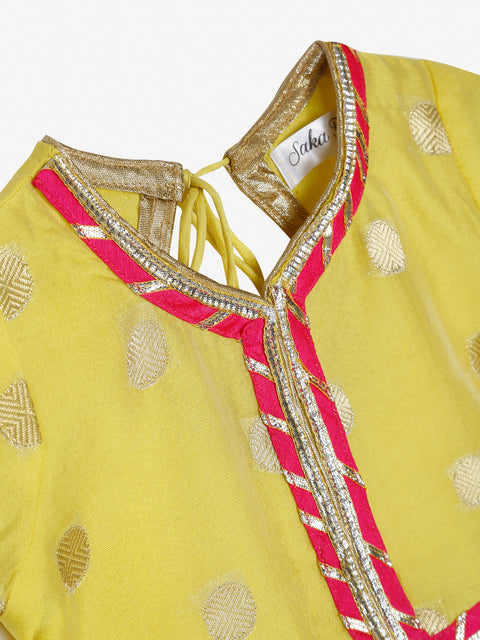 Saka Designs Girl Lime Yellow Lehenga Choli With Dupatta