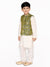Saka Designs Boys Bottle Green Cotton Kurta And Pyjama With Jacquard Jacket