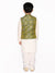 Saka Designs Boys Bottle Green Cotton Kurta And Pyjama With Jacquard Jacket