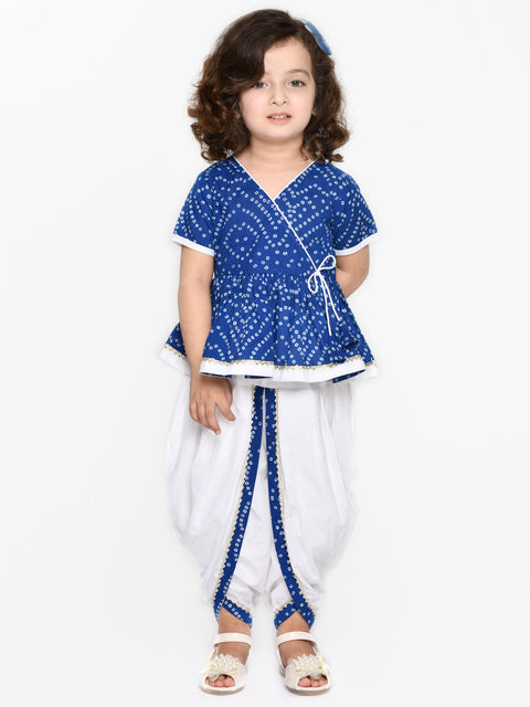 Saka Designs B&hani Blue & White Cotton Printed Dhoti Peplum For Girls