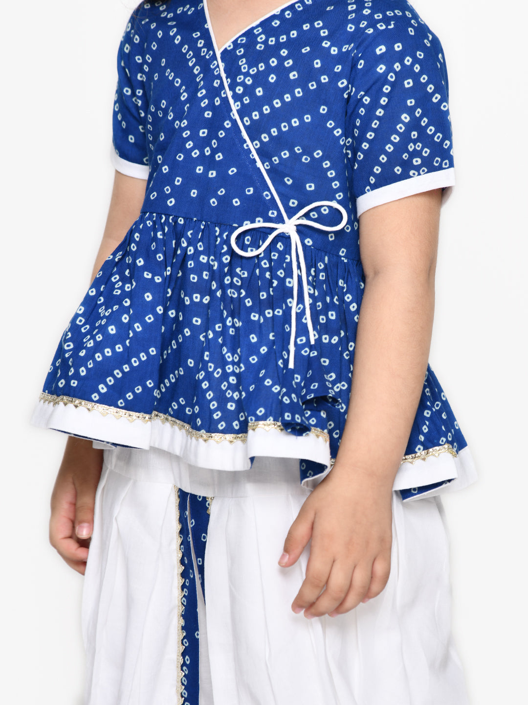 Saka Designs B&hani Blue & White Cotton Printed Dhoti Peplum For Girls