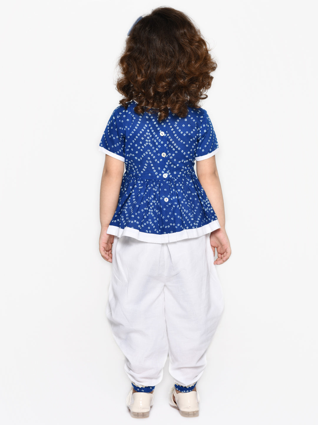 Saka Designs B&hani Blue & White Cotton Printed Dhoti Peplum For Girls