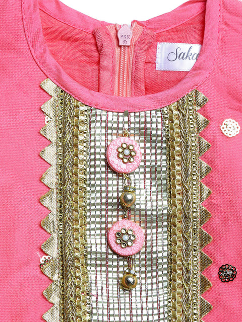 Saka Designs Pink Kurta Pants With Gold Net Dupatta