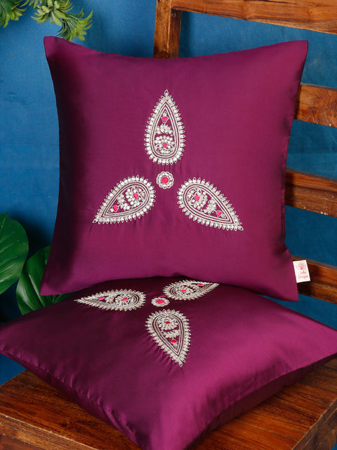 Indian Ethnic Hand Embroidered Cushion Covers - Purple