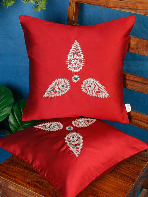 Indian Ethnic Hand Embroidered Cushion Covers - Maroon