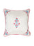 Square ivory cushion cover featuring intricate Mughal embroidery, perfect for elegant home décor.