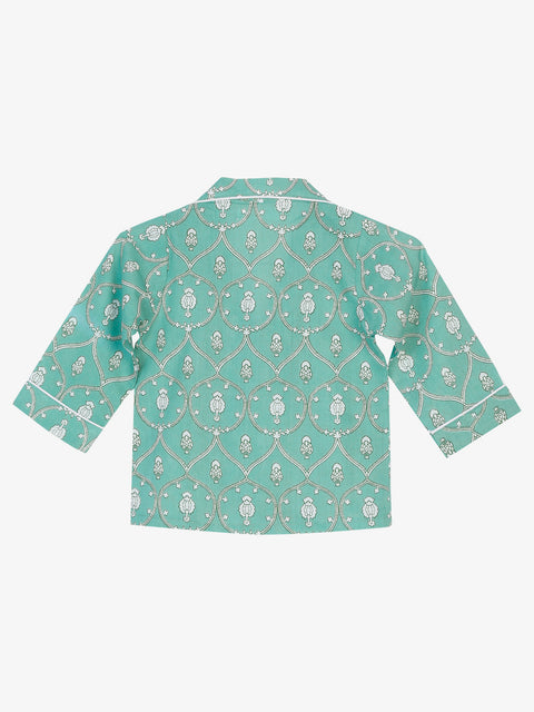 Pure Cotton teal coloured Night Suit for kids
