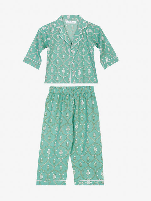 Pure Cotton teal coloured Night Suit for kids
