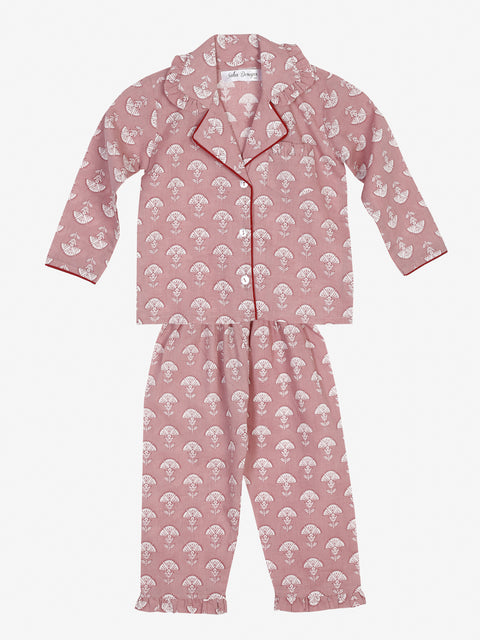 Pure cotton dark peach night suit for kids