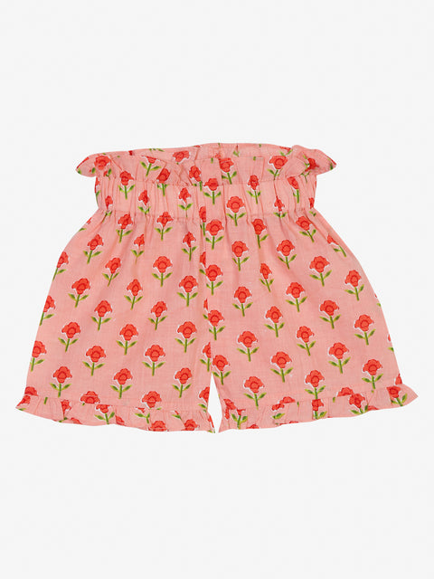 Pure cotton peach floral night suit for kids