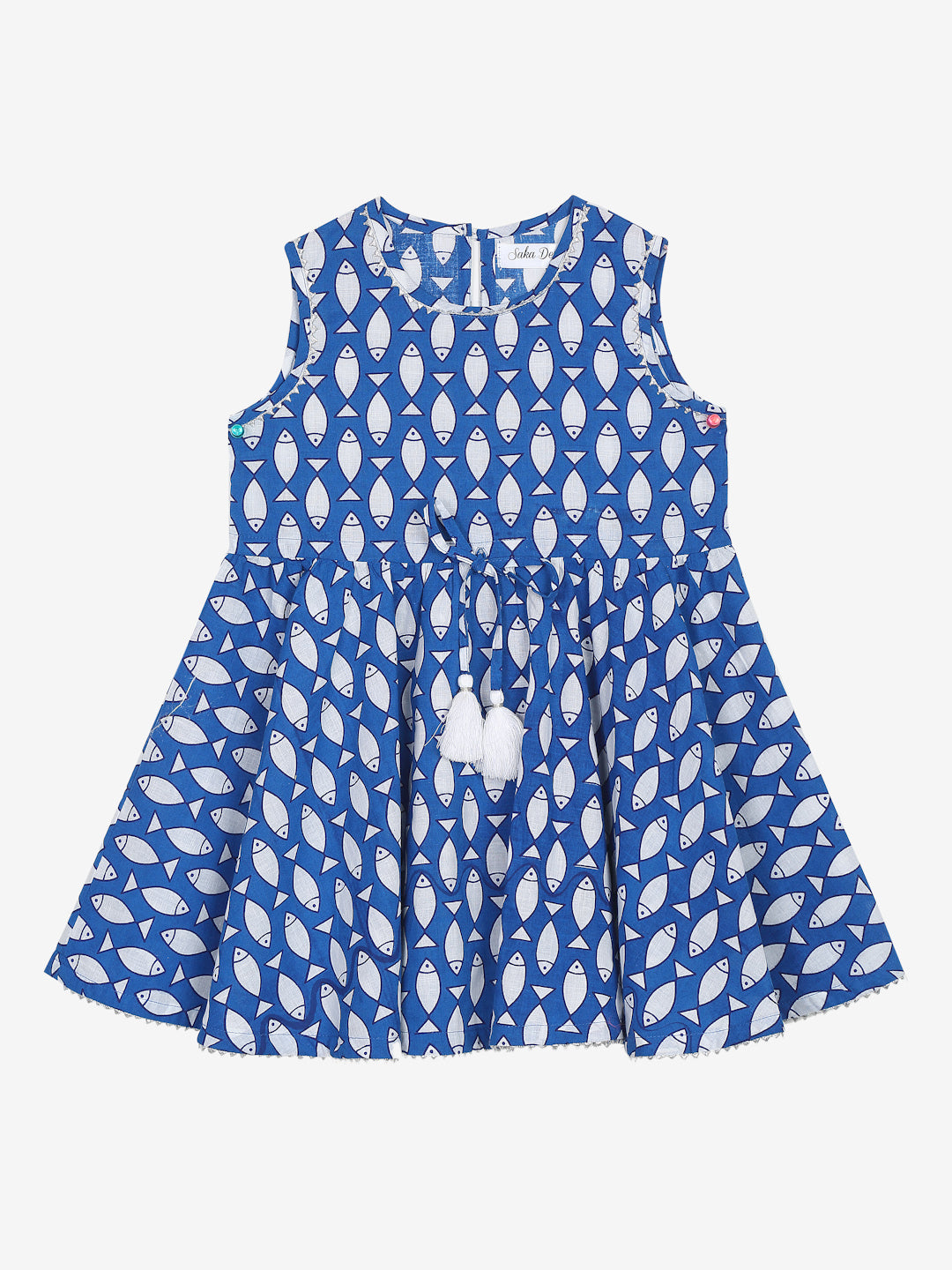 Saka Designs Blue & White Girls Above Knee Dress