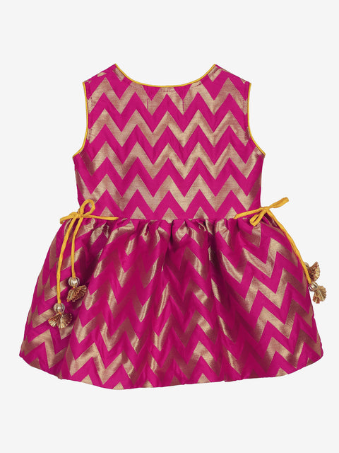 Magenta and Yellow peplum dhoti set in Jacquard