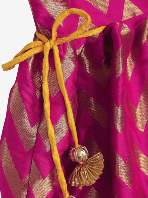 Magenta and Yellow peplum dhoti set in Jacquard