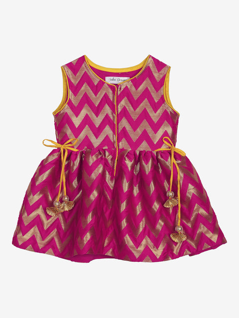 Magenta and Yellow peplum dhoti set in Jacquard