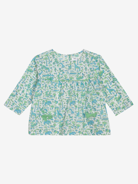 Blue-Green Printed Cotton Night suit