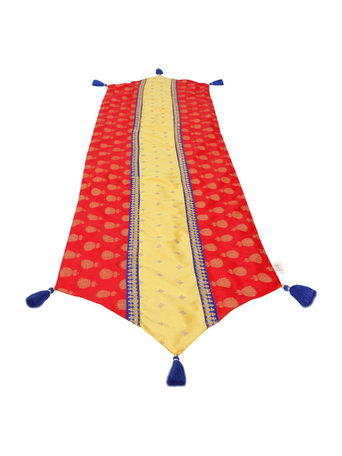 Red and Mustard jacquard table runner