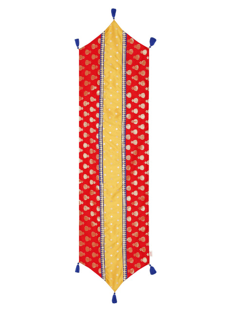 Red and Mustard jacquard table runner
