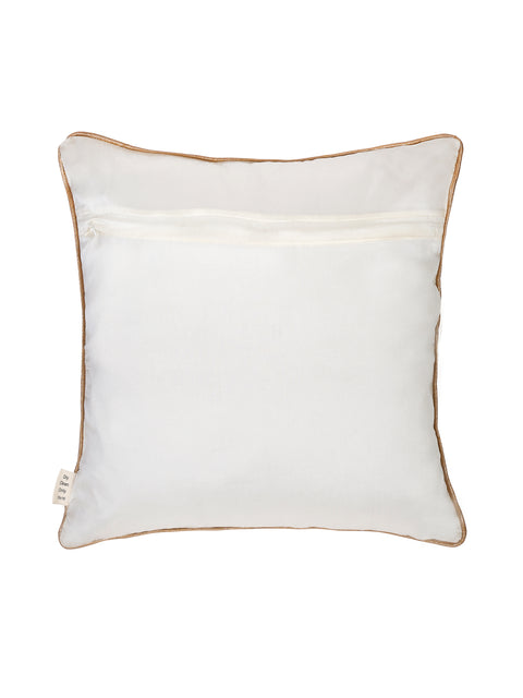 Zari Embroidery on Ivory Base Cushion Cover - Square