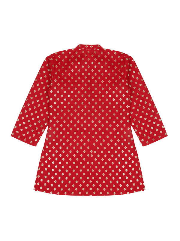 saka-designs-boys-red-printed-kurta-pajama-with-black-jacket-set