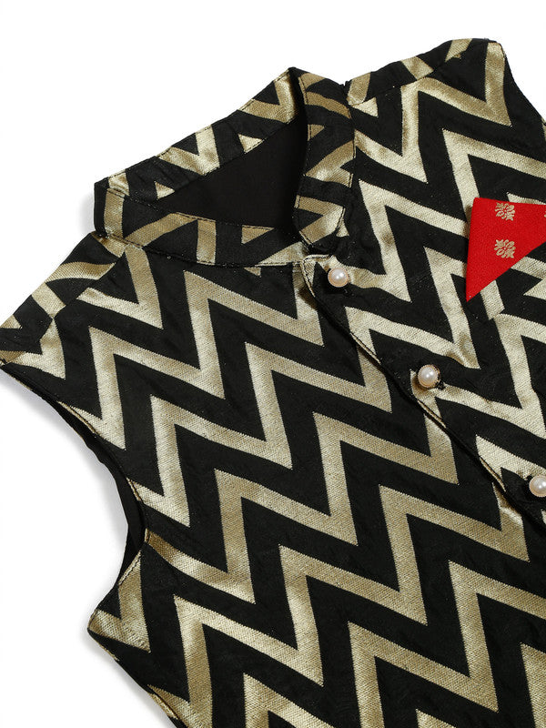 saka-designs-boys-red-printed-kurta-pajama-with-black-jacket-set