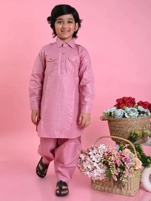 Saka Designs Boys Dark Peach Cotton Pathani Kurta Set